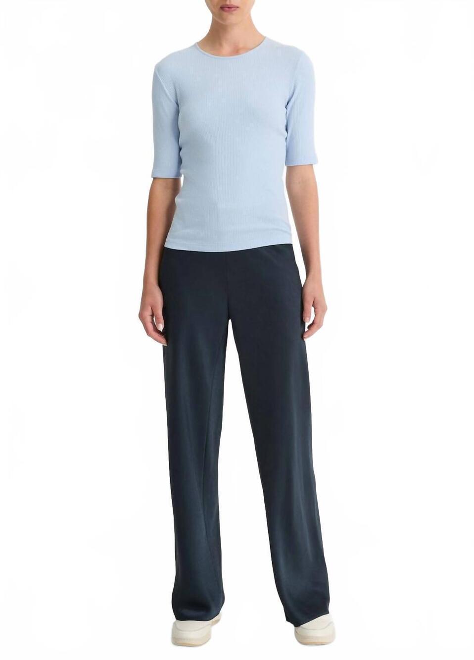 NEW VINCE rib elbow sleeve crew t-shirt in porcelain blue